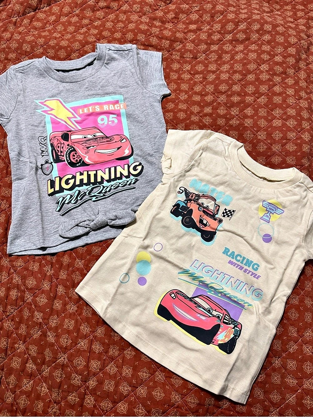 Disney Pixar Cars Tow Mater and Lightning McQueen T-Shirts Girls 3T 2-Piece